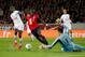 LILLE, FRANCE - NOVEMBER 03: Salomon Kalou of Lille (C) misses a chance on goal under pressure from Eric Abidal of Monaco (L) during the French Ligue 1 match between OSC Lille and AS Monaco at the Grand Stade Metropole Villeneuve-d'Ascq on November 3, 20