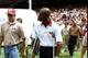 14 Sep 1997: An injured wide receiver Jerry Rice of the San Francisco 49ers looks on during a game against the New Orleans Saints at 3Com Park in San Francisco, California. The 49ers won the game, 33-7. Rice was injured in game one of the season versus