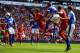 LIVERPOOL, ENGLAND - MAY 05: Sylvain Distin of Everton scores a disallowed goal during the Barclays Premier League match between Liverpool and Everton at Anfield on May 5, 2013 in Liverpool, England. (Photo by Laurence Griffiths/Getty Images)