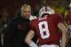 November 7, 2013; Stanford, CA, USA; Stanford Cardinal head coach David Shaw (left) talks to quarterback Kevin Hogan (8) against the Oregon Ducks before the game at Stanford Stadium. Mandatory Credit: Kyle Terada-USA TODAY Sports