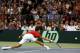 BELGRADE, SERBIA - NOVEMBER 15: Novak Djokovic of Serbia plays a backhand against Radek Stepanek of Czech Republic during the day one of the final Davis Cup match between Serbia and Czech Republic on November 15, 2013 in Belgrade, Serbia. (Photo by Srdjan