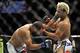May 5, 2012; East Rutherford, NJ, USA; Johny Hendricks (left) fights Josh Koscheck in a welterweight bout during UFC on Fox 3 at the Izod Center. Johny Hendricks won by split decision in the third round. Mandatory Credit: Joe Camporeale-USA TODAY Sports
