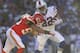 ORCHARD PARK, NY - NOVEMBER 3: Fred Jackson #22 of the Buffalo Bills is tackled as he runs with the ball during NFL game action by Derrick Johnson #56 of the Kansas City Chiefs at Ralph Wilson Stadium on November 3, 2013 in Orchard Park, New York. (Photo