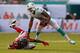 MIAMI GARDENS, FL - SEPTEMBER 22: Rishard Matthews #18 of the Miami Dolphins evades a tackle from Robert McClain #27 of the Atlanta Falcons during a game at Sun Life Stadium on September 22, 2013 in Miami Gardens, Florida. (Photo by Mike Ehrmann/Getty I