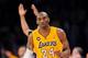 LOS ANGELES, CA - APRIL 9: Kobe Bryant #24 of the Los Angeles Lakers runs back on defense after making a three-pointer against the New Orleans Hornets at Staples Center on April 9, 2013 in Los Angeles, California. NOTE TO USER: User expressly acknowledges