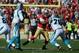 November 10, 2013; San Francisco, CA, USA; San Francisco 49ers outside linebacker Aldon Smith (99, center) rushes against Carolina Panthers tackle Nate Chandler (78) and quarterback Cam Newton (1) during the second quarter at Candlestick Park. Mandatory C