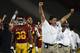 LOS ANGELES, CA - NOVEMBER 16: USC Trojans interim head coach Ed Orgeron celebrates after a two-point conversion against the Stanford Cardinal in the first half at Los Angeles Coliseum on November 16, 2013 in Los Angeles, California. (Photo by Jeff Gros