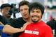 HOLLYWOOD, CA - APRIL 20: Manny Pacquiao (R) of the Philippines trains with strength coach Alex Ariza (L) during a media workout at the Wild Card Boxing Club on April 20, 2011 in Hollywood, California. (Photo by Jeff Gross/Getty Images)