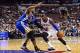 Nov 4, 2013; Philadelphia, PA, USA; Philadelphia 76ers guard Tony Wroten (8) is defended by Golden State Warriors guard Andre Iguodala (9) during the second quarter at Wells Fargo Center. Mandatory Credit: Howard Smith-USA TODAY Sports
