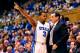DURHAM, NC - NOVEMBER 15: Head coach Mike Krzyzewski talks with Tyler Thornton #3 of the Duke Blue Devils during a win over the Florida Atlantic Owls during play at Cameron Indoor Stadium on November 15, 2013 in Durham, North Carolina. (Photo by Grant H