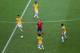 RIO DE JANEIRO, BRAZIL - JUNE 30: Andres Iniesta of Spain is surrounded by Oscar, Fred, Neymar and Paulinho of Brazil during the FIFA Confederations Cup Brazil 2013 Final match between Brazil and Spain at Maracana on June 30, 2013 in Rio de Janeiro, Braz