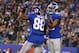 EAST RUTHERFORD, NJ - NOVEMBER 17: Rueben Randle #82 of the New York Giants celebrates his first quarter touchdown with Hakeem Nicks #88 against the Green Bay Packers during their game at MetLife Stadium on November 17, 2013 in East Rutherford, New Jer