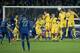 Benzema tries to curl in a vitally important away goal in Kiev.