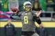 Nov 16, 2013; Eugene, OR, USA; Oregon Ducks quarterback Marcus Mariota (8) throws the ball against the Utah Utes at Autzen Stadium. The Ducks won 44-21. Mandatory Credit: Scott Olmos-USA TODAY Sports