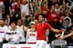 BELGRADE, SERBIA - NOVEMBER 17: Novak Djokovic of Serbia celebrates winning the first set during the mens singles match between Novak Djokovic of Serbia and Tomas Berdych of Czech Republic on day three of the Davis Cup World Group Final between Serbia and