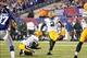 Nov 17, 2013; East Rutherford, NJ, USA; Green Bay Packers kicker Mason Crosby (2) kicks a field goal against the New York Giants during the second quarter of a game at MetLife Stadium. Mandatory Credit: Brad Penner-USA TODAY Sports