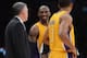 LOS ANGELES, CA - JANUARY 15: Kobe Bryant #24 of the Los Angeles Lakers smiles with Head Coach Mike D'Antoni during a 104-88 win over the Milwaukee Bucks at Staples Center on January 15, 2013 in Los Angeles, California. NOTE TO USER: User expressly ackn