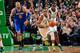 BOSTON, MA - JANUARY 24: Rajon Rondo #9 of the Boston Celtics brings the ball up court against the New York Knicks on January 24, 2013 at the TD Garden in Boston, Massachusetts. NOTE TO USER: User expressly acknowledges and agrees that, by downloading an