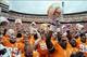 Oct 19, 2013; Knoxville, TN, USA; Members of the Tennessee Volunteers football team celebrate with fans after defeating the South Carolina Gamecocks at Neyland Stadium. Tennessee won 23 to 21. Mandatory Credit: Randy Sartin-USA TODAY Sports