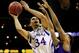 KANSAS CITY, MO - MARCH 16: Perry Ellis #34 of the Kansas Jayhawks shoots against the Kansas State Wildcats in the second half during the Final of the Big 12 basketball tournament at Sprint Center on March 16, 2013 in Kansas City, Missouri. (Photo by Ja