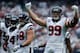 HOUSTON, TX - SEPTEMBER 15: J.J. Watt #99 of the Houston Texans gestures to the fans during the game against the Tennessee Titans at Reliant Stadium on September 15, 2013 in Houston, Texas. (Photo by Scott Halleran/Getty Images)