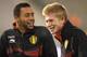 BRUSSELS, BELGIUM - NOVEMBER 14: (L-R) Mousa Dembele and Kevin de Bruyne of Belgium (R) smile priior to the international friendly match between Belgium and Colombia at King Badouin stadium on November 14, 2013 in Brussels, Belgium. (Photo by Christof Koe