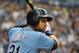 ST. PETERSBURG, FL - AUGUST 25: Infielder James Loney #21 of the Tampa Bay Rays sets to bat against the New York Yankees August 25, 2013 at Tropicana Field in St. Petersburg, Florida. The Yankees won 3 - 2 in 11 innings. (Photo by Al Messerschmidt/Getty