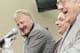 INDIANAPOLIS, IN - June 27: Larry Bird, President of Basketball Operations for the Indiana Pacers walks away and former Pacers President Donnie Walsh takes over on June 27, 2012 at Bankers Life Fieldhouse in Indianapolis, Indiana. NOTE TO USER: User expr