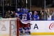 NEW YORK, NY - MAY 23: The New York Rangers mob Chris Kreider #20 (2nd L) after Kreider scored the game-winning goal in overtime to beat the Boston Bruins 4-3 in Game Four of the Eastern Conference Semifinals during the 2013 NHL Stanley Cup Playoffs at M