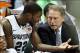 Nov 18, 2013; East Lansing, MI, USA; Michigan State Spartans head coach Tom Izzo talks to Spartans guard/forward Branden Dawson (22) during the second half at Jack Breslin Student Events Center. Michigan State won 82-67. Mandatory Credit: Mike Carter-USA