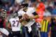 Nov 17, 2013; Chicago, IL, USA; Baltimore Ravens quarterback Joe Flacco (5) with the ball in the first quarter against the Chicago Bears at Soldier Field. Mandatory Credit: Dennis Wierzbicki-USA TODAY Sports