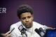 Feb 3, 2013; New Orleans, LA, USA; San Francisco 49ers wide receiver Michael Crabtree (15) speaks to the media after losing Super Bowl XLVII against Baltimore Ravens at the Mercedes-Benz Superdome. Mandatory Credit: Kirby Lee-USA TODAY Sports