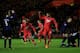SOUTHAMPTON, ENGLAND - JANUARY 01: Gaston Ramirez (L) #10 of Southampton turns away to celebrate after scoring the opening goal during the Barclays Premier league match between Southampton and Arsenal at St Mary's Stadium on January 1, 2013 in Southampto