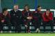 DUBAI, UNITED ARAB EMIRATES - JANUARY 06: (L to R) Kaka, Alexandre Pato, head coach Carlo Ancelotti, Andrea Pirlo, Marek Jankulowski and David Beckham of AC Milan watch the penalty shootout form the bench after the Dubai Football Challenge match between