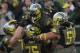 Nov 16, 2013; Eugene, OR, USA; Oregon Ducks running back De'Anthony Thomas (6) celebrates with teammates after scoring a touchdown in the first quarter against the Utah Utes at Autzen Stadium. Mandatory Credit: Scott Olmos-USA TODAY Sports