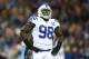 NASHVILLE, TN - NOVEMBER 14: Robert Mathis #98 of the Indianapolis Colts reacts after being called for roughing the passer in the second quarter against the Tennessee Titans at LP Field on November 14, 2013 in Nashville, Tennessee. (Photo by Andy Lyons