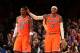 NEW YORK, NY - NOVEMBER 16: Teammates Iman Shumpert #21 of the New York Knicks and Carmelo Anthony #7 of the New York Knicks during a game against the Atlanta Hawks at Madison Square Garden in New York City on November 16, 2013. NOTE TO USER: User expres