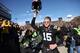 IOWA CITY, IA - OCTOBER 26: Quarterback Jake Rudock #15 of the Iowa Hawkeyes holds his helmet aloft as he leaves the field following the match-up against the Northwestern Wildcats on October 26, 2013 at Kinnick Stadium in Iowa City, Iowa. Iowa won 17-10.
