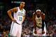 BOSTON, MA - NOVEMBER 15: Courtney Lee #11 and Gerald Wallace #45 of the Boston Celtics look on following a foul against the Portland Trailblazers in the second half during the game at TD Garden on November 15, 2013 in Boston, Massachusetts. (Photo by Ja