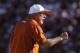 DALLAS - OCTOBER 02: Head coach Mack Brown of the Texas Longhorns yells on the sidelines during play against the Oklahoma Sooners at the Cotton Bowl on October 2, 2010 in Dallas, Texas. (Photo by Ronald Martinez/Getty Images)