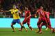 LISBON, PORTUGAL - NOVEMBER 15: Zlatan Ibrahimovich of Sweden is surrounded by Portuguese defenders during the FIFA 2014 World Cup Qualifier Play-off First Leg between Portugal and Sweden at Estadio da Luz on November 15, 2013 in Lisbon, Portugal. (Phot