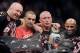 Nov 17, 2012; Montreal, QC, Canada; Georges St-Pierre poses for a photo with his team after winning the Welterweight Championship bout against Carlos Condit at UFC 154 at the Bell Centre. St-Pierre defeated Condit by unanimous decision. Mandatory Credi