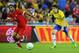 BASEL, SWITZERLAND - AUGUST 14: Oscar of Brazil (R) is challenged by Ricardo Rodriguez of Switzerland during the international friendly match between Switzerland and Brazil at St. Jakob Stadium on August 14, 2013 in Basel, Switzerland. (Photo by Daniel K