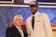 NEW YORK - JUNE 24: Paul George stands with NBA Commisioner David Stern after being drafted tenth by The Indiana Pacers at Madison Square Garden on June 24, 2010 in New York City. NOTE TO USER: User expressly acknowledges and agrees that, by downloading