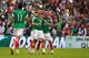 MEXICO CITY, MEXICO - NOVEMBER 13: Oribe Peralta of Mexico celebrates with his teammates during a match between Mexico and New Zealand as part of the FIFA World Cup Qualifiers at Azteca Stadium on November 13, 2013 in Mexico City, Mexico. (Photo by Hector