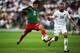 WELLINGTON, NEW ZEALAND - NOVEMBER 20: Oribe Peralta of Mexico reaches out for teh ball past Andrew Durante of New Zealand during leg 2 of the FIFA World Cup Qualifier match between the New Zealand All Whites and Mexico at Westpac Stadium on November 20,