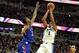 Nov 12, 2013; Chicago, IL, USA; Duke Blue Devils forward Jabari Parker (1) shoots over Kansas Jayhawks guard Andrew Wiggins (22) in the second half at United Center. Kansas won 94-83. Mandatory Credit: Dennis Wierzbicki-USA TODAY Sports