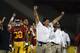 LOS ANGELES, CA - NOVEMBER 16: USC Trojans interim head coach Ed Orgeron celebrates after a two-point conversion against the Stanford Cardinal in the first half at Los Angeles Coliseum on November 16, 2013 in Los Angeles, California. (Photo by Jeff Gros