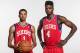 GREENBURGH, NY - AUGUST 06: Michael Carter-Williams #1 and Nerlens Noel #4 of the Philadelphia 76ers pose for a portrait during the 2013 NBA rookie photo shoot at the MSG Training Center on August 6, 2013 in Greenburgh, New York. NOTE TO USER: User expr