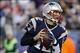 Nov 3, 2013; Foxborough, MA, USA; New England Patriots quarterback Tom Brady (12) throws a pass against the Pittsburgh Steelers in the first quarter at Gillette Stadium. Mandatory Credit: David Butler II-USA TODAY Sports